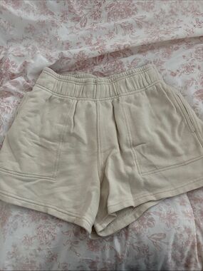 aerie Cream Cozy Knit Athletic Shorts